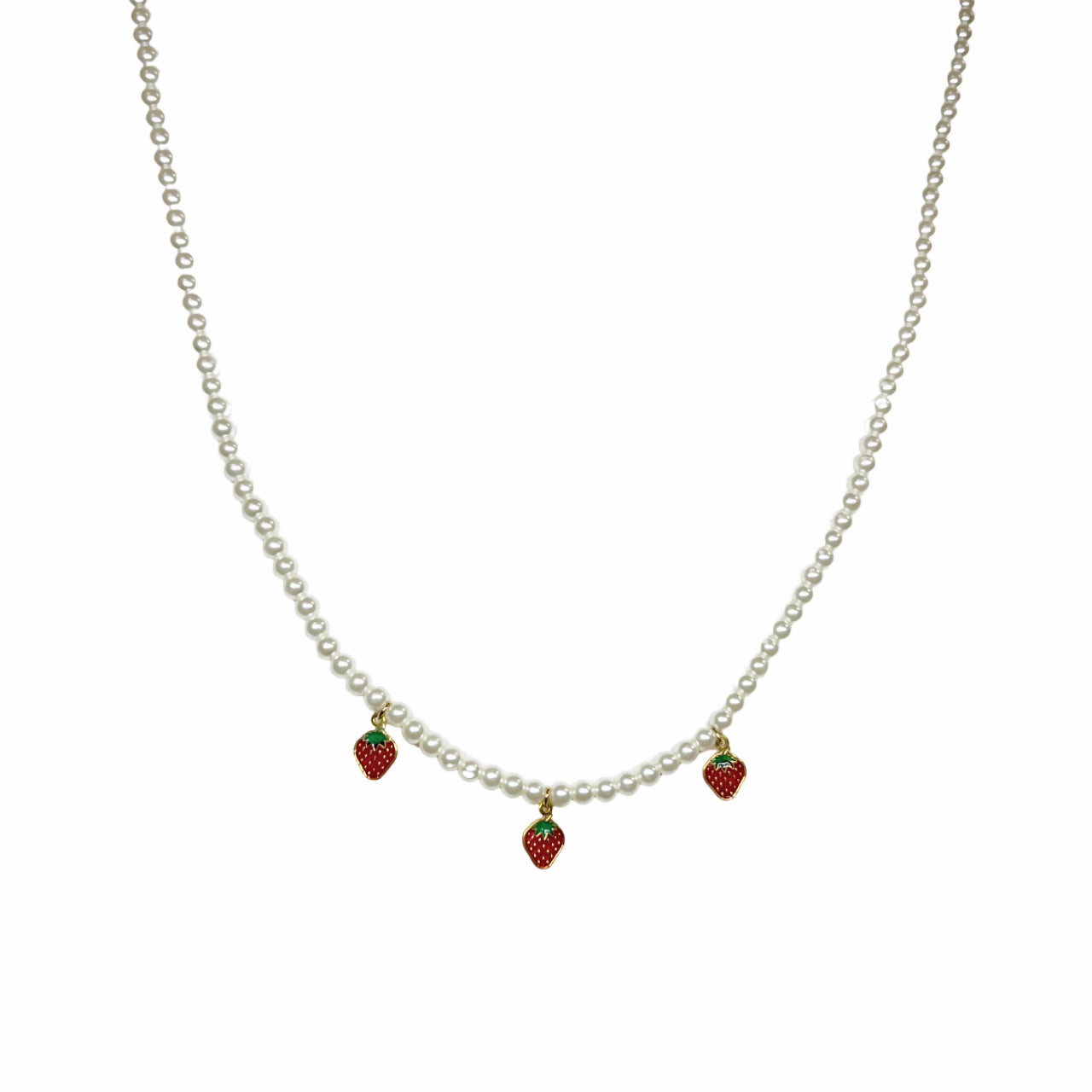 Collana Donna Re Mida Perle Argento Dorato Fragoline Rosse Multiciondolo